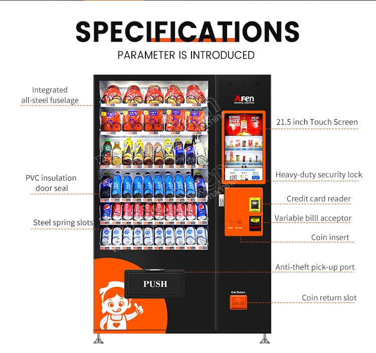 Afen Large Capacity Vending Machine 22 Inches Touch Screen Vending Snack Drink Machine