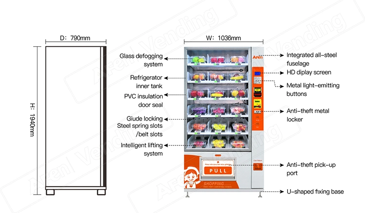 Af Automat Self-Service Lift Healthy Fresh Food Dispenser Salad Fruit Vegetable Food Vending Machine with Refrigerator